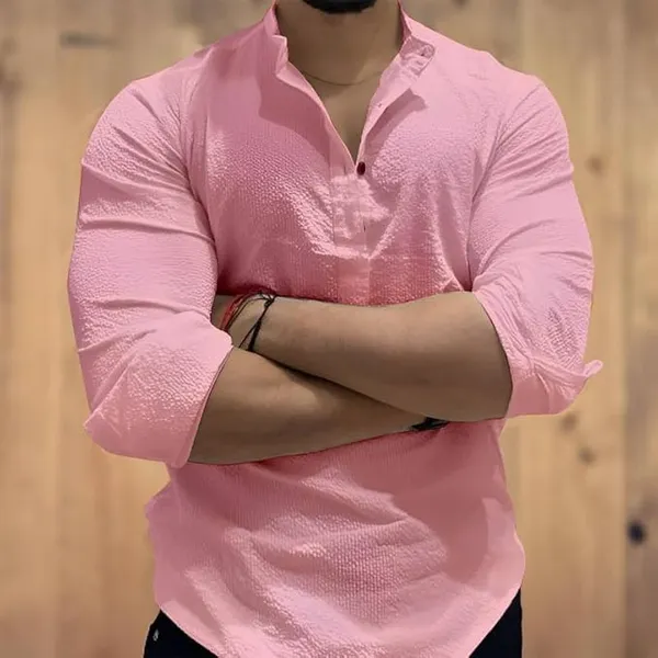 Pink_Premium_Cotton_Blend_Kurta_Shirt_For_Men