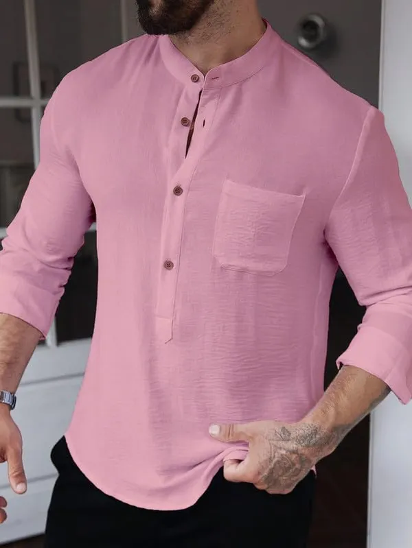 Pink_Premium_Cotton_Blend_Kurta_Shirt_For_Men