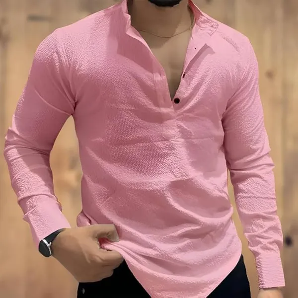 Pink_Premium_Cotton_Blend_Kurta_Shirt_For_Men