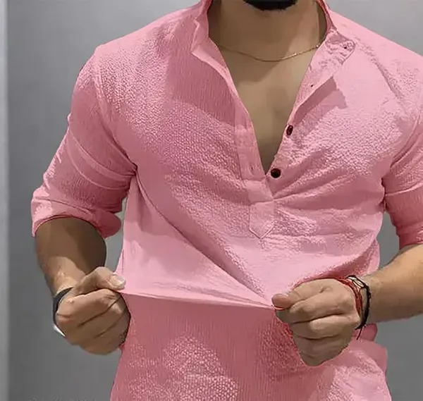 Pink_Premium_Cotton_Blend_Kurta_Shirt_For_Men