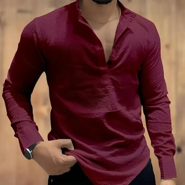 Maroon_Premium_Cotton_Blend_Kurta_Shirt_For_Men