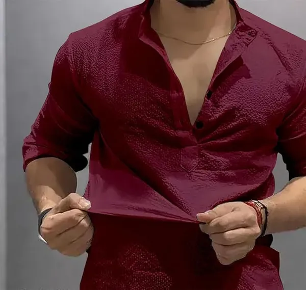 Maroon_Premium_Cotton_Blend_Kurta_Shirt_For_Men