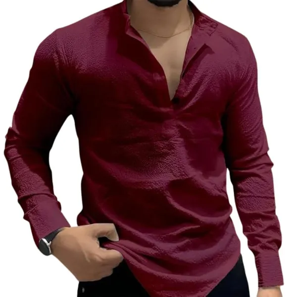 Maroon_Premium_Cotton_Blend_Kurta_Shirt_For_Men