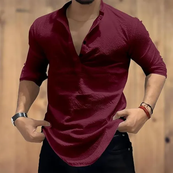 Maroon_Premium_Cotton_Blend_Kurta_Shirt_For_Men