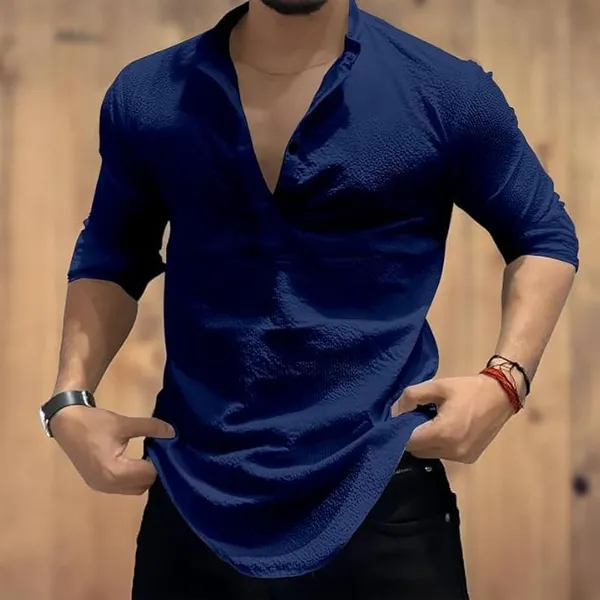 Blue_Premium_Cotton_Blend_Kurta_Shirt_For_Men