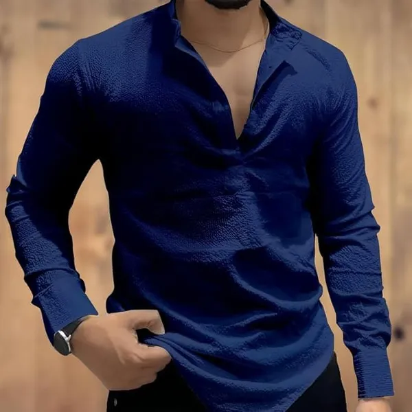 Blue_Premium_Cotton_Blend_Kurta_Shirt_For_Men