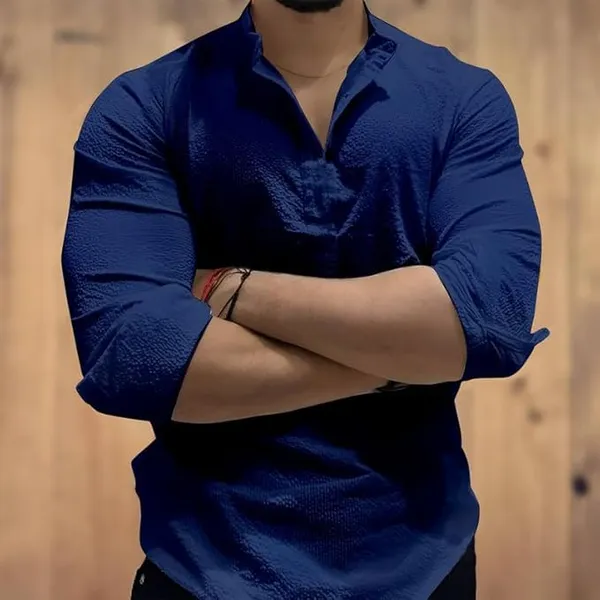 Blue_Premium_Cotton_Blend_Kurta_Shirt_For_Men