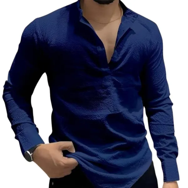 Blue_Premium_Cotton_Blend_Kurta_Shirt_For_Men