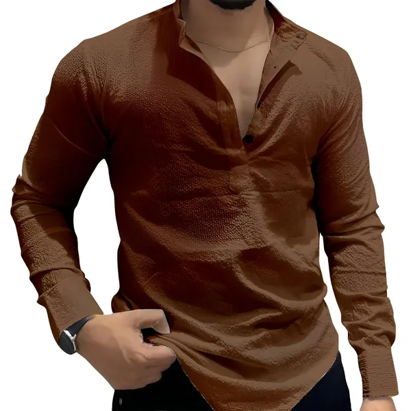 Coffee_Premium_Cotton_Blend_Kurta_Shirt_For_Men