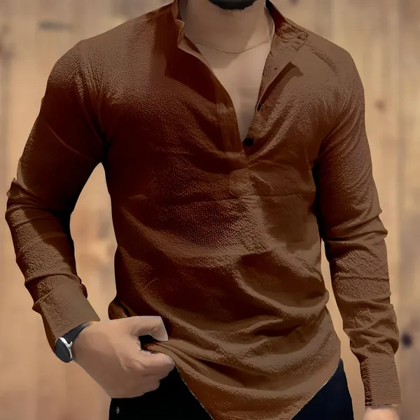 Coffee_Premium_Cotton_Blend_Kurta_Shirt_For_Men