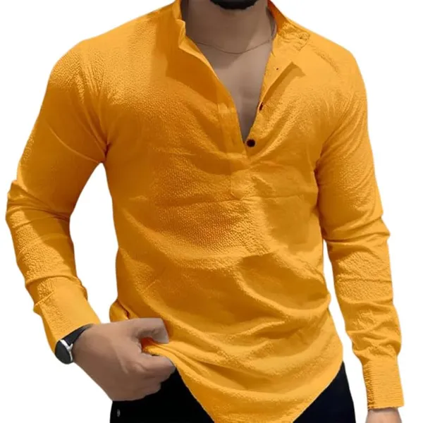 Yellow_Premium_Cotton_Blend_Kurta_Shirt_For_Men