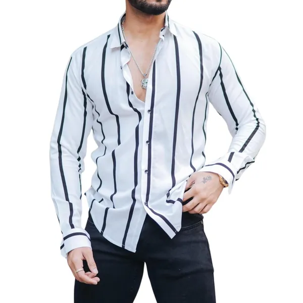 White_Premium_Lycra_Blend_Striped_Shirt_For_Men