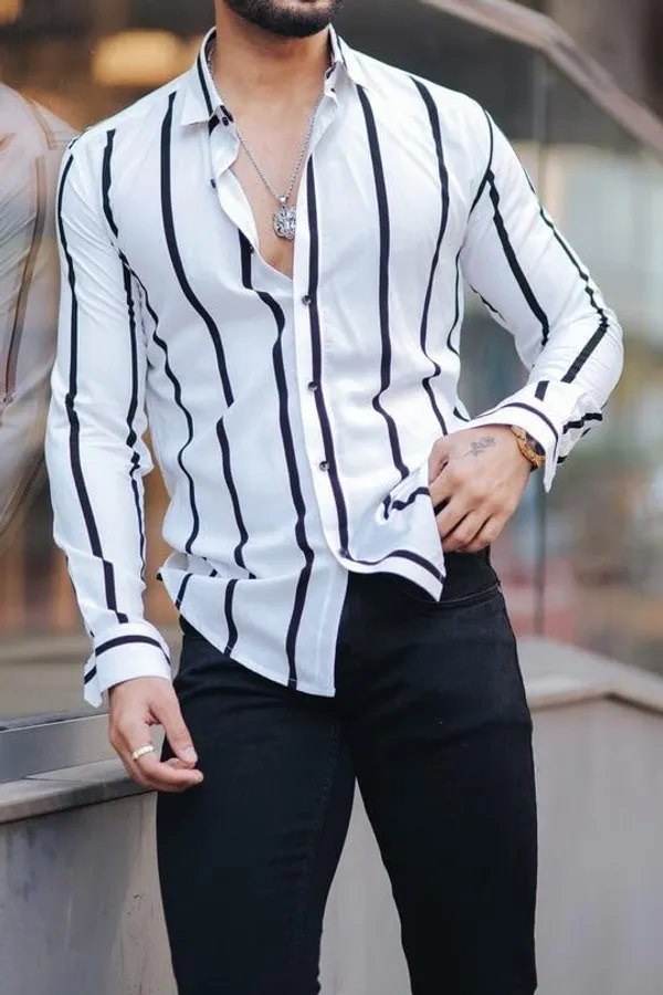 White_Premium_Lycra_Blend_Striped_Shirt_For_Men