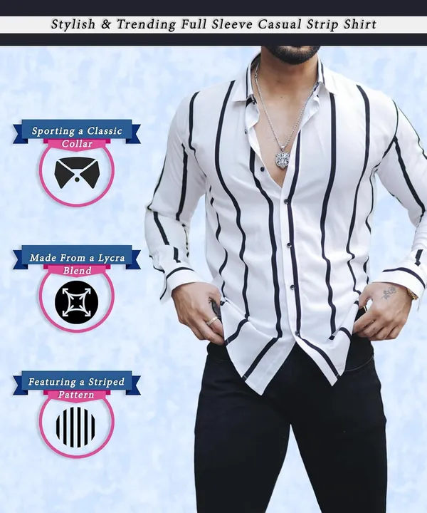 White_Premium_Lycra_Blend_Striped_Shirt_For_Men