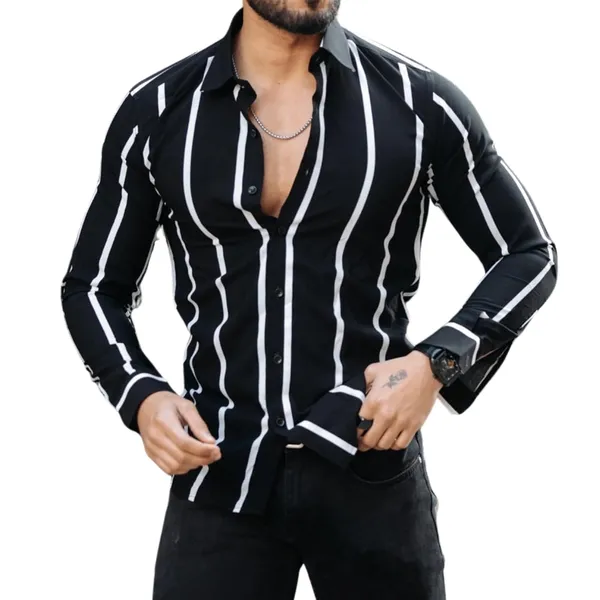 Black_Premium_Lycra_Blend_Striped_Shirt_For_Men