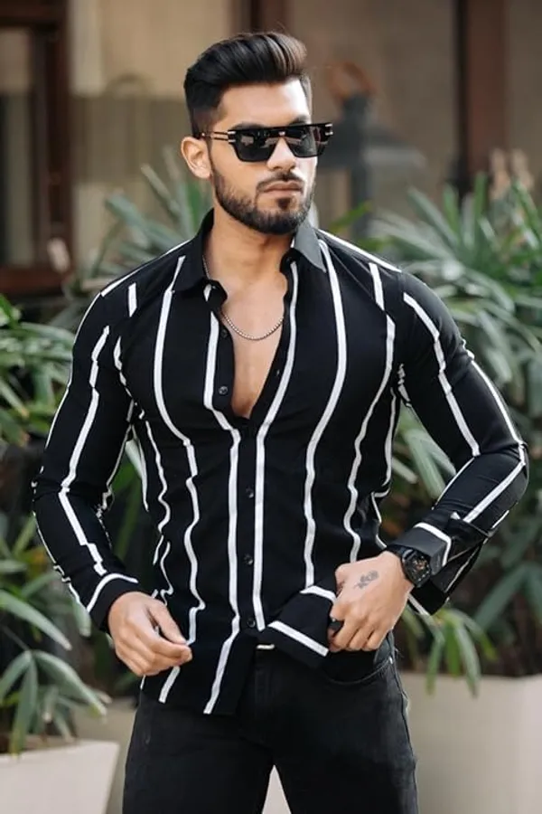 Black_Premium_Lycra_Blend_Striped_Shirt_For_Men