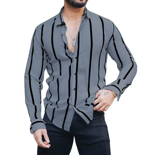 Grey_Premium_Lycra_Blend_Striped_Shirt_For_Men