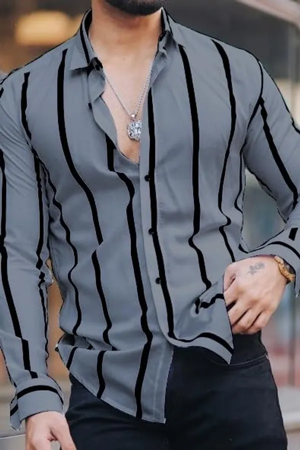 Grey_Premium_Lycra_Blend_Striped_Shirt_For_Men