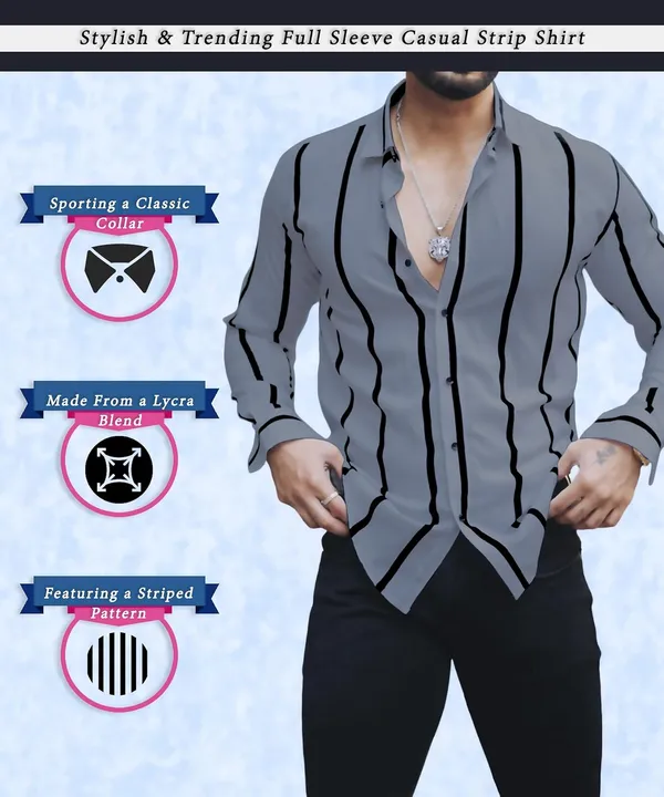 Grey_Premium_Lycra_Blend_Striped_Shirt_For_Men