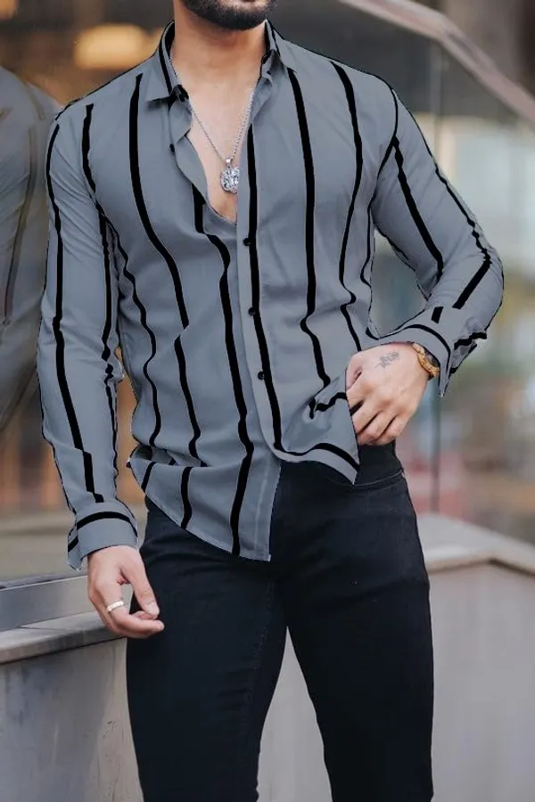 Grey_Premium_Lycra_Blend_Striped_Shirt_For_Men