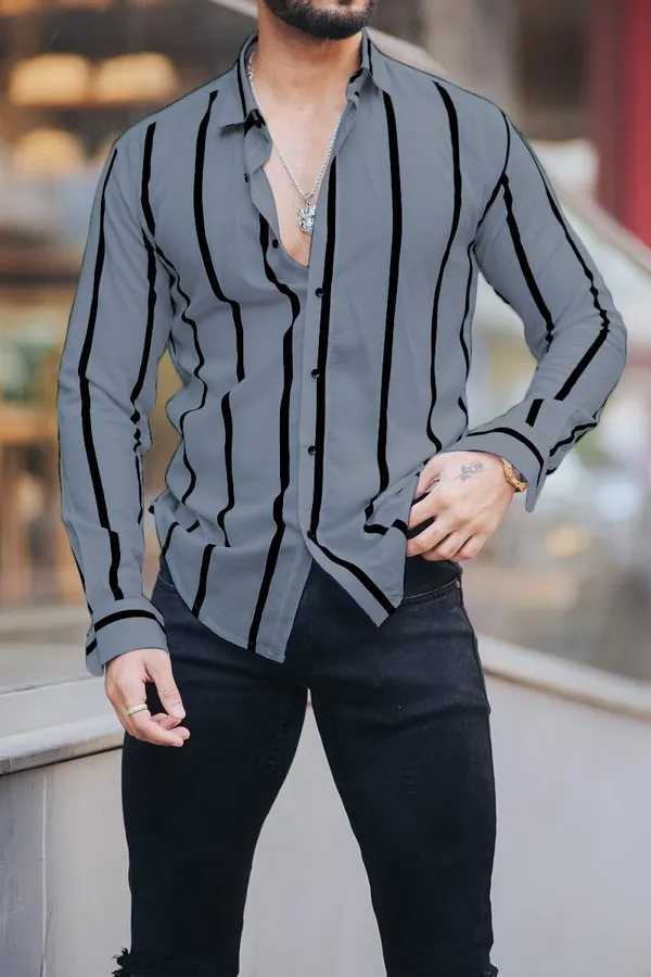 Grey_Premium_Lycra_Blend_Striped_Shirt_For_Men