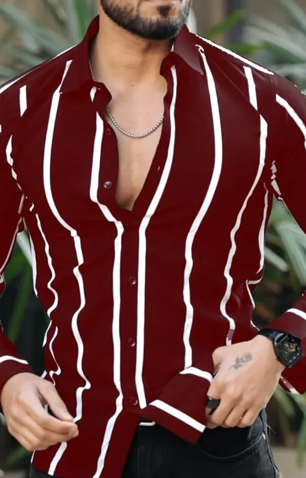 Maroon_Premium_Lycra_Blend_Striped_Shirt_For_Men