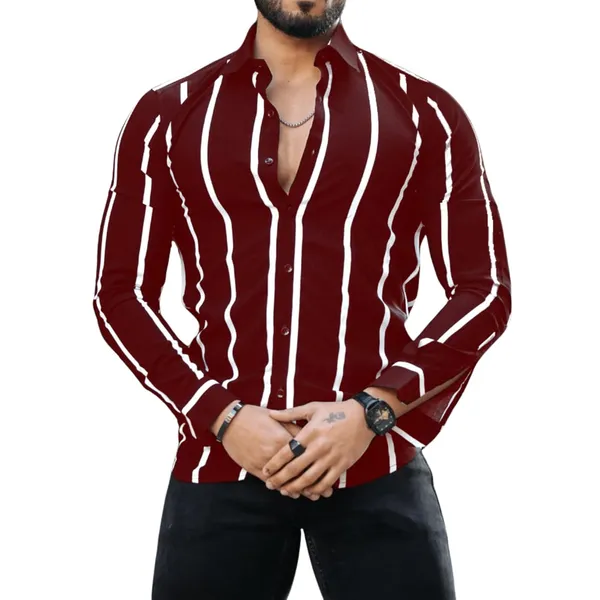 Maroon_Premium_Lycra_Blend_Striped_Shirt_For_Men
