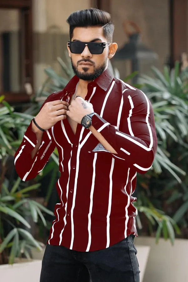 Maroon_Premium_Lycra_Blend_Striped_Shirt_For_Men