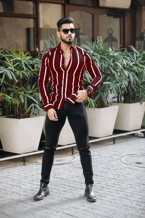 Maroon_Premium_Lycra_Blend_Striped_Shirt_For_Men