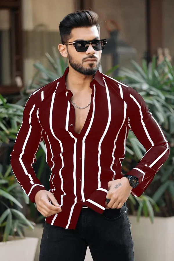 Maroon_Premium_Lycra_Blend_Striped_Shirt_For_Men