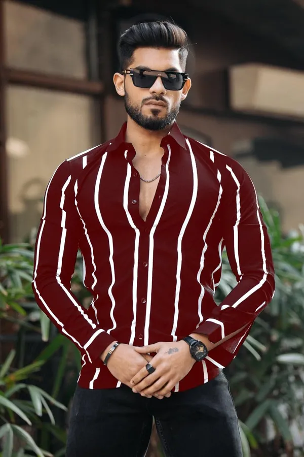 Maroon_Premium_Lycra_Blend_Striped_Shirt_For_Men