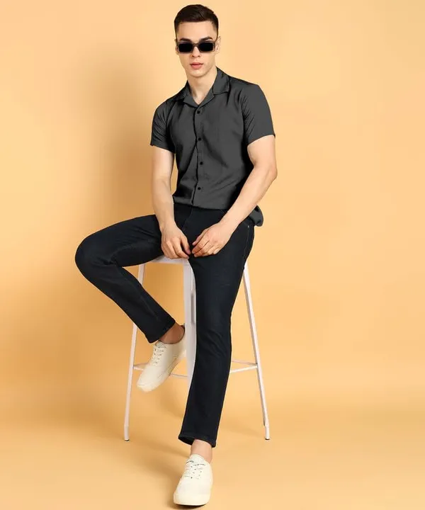 Black_Premium_Cotton_Blend_Half_Sleeve_Casual_Shirt_For_Men