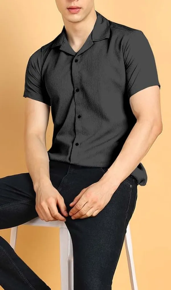 Black_Premium_Cotton_Blend_Half_Sleeve_Casual_Shirt_For_Men