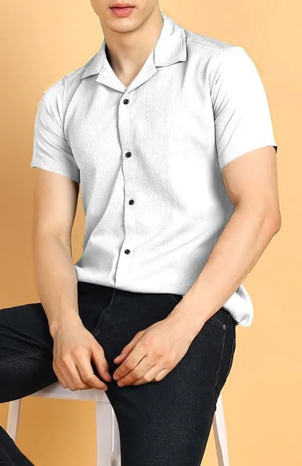 White_Premium_Cotton_Blend_Casual_Shirt_For_Men
