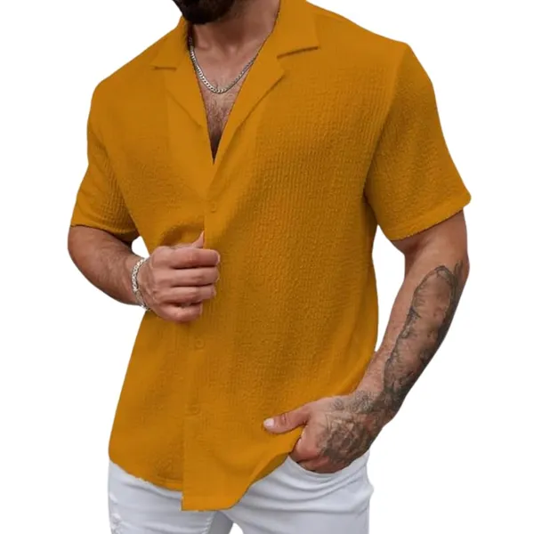 Yellow_Premium_Cotton_Blend_Casual_Shirt_For_Men