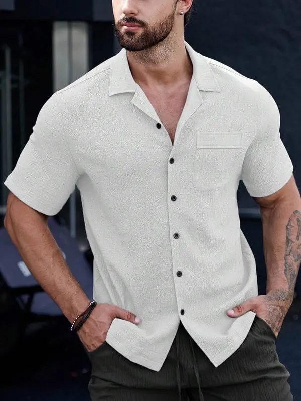 White_Premium_Poly_Cotton_Half_Sleeve_Casual_Shirt_For_Men