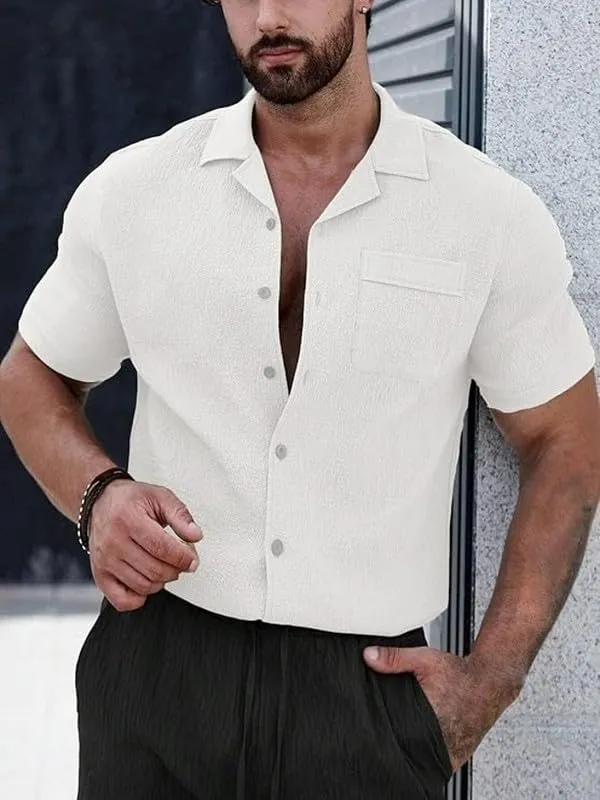 White_Premium_Poly_Cotton_Half_Sleeve_Casual_Shirt_For_Men
