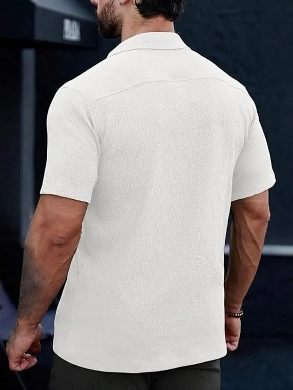White_Premium_Poly_Cotton_Half_Sleeve_Casual_Shirt_For_Men