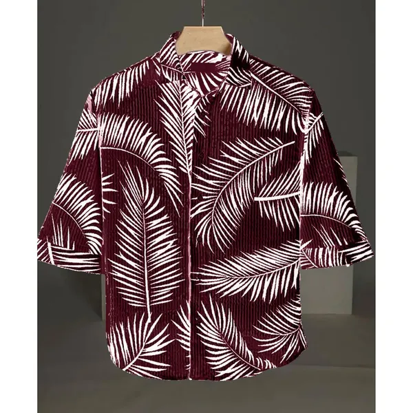 Maroon_Premium_Corduroy_Printed_Shirt_For_Men