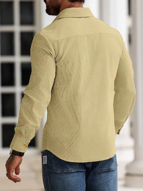 Cream_Premium_Corduroy_Striped_Shirt_For_Men