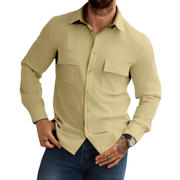 Cream_Premium_Corduroy_Striped_Shirt_For_Men