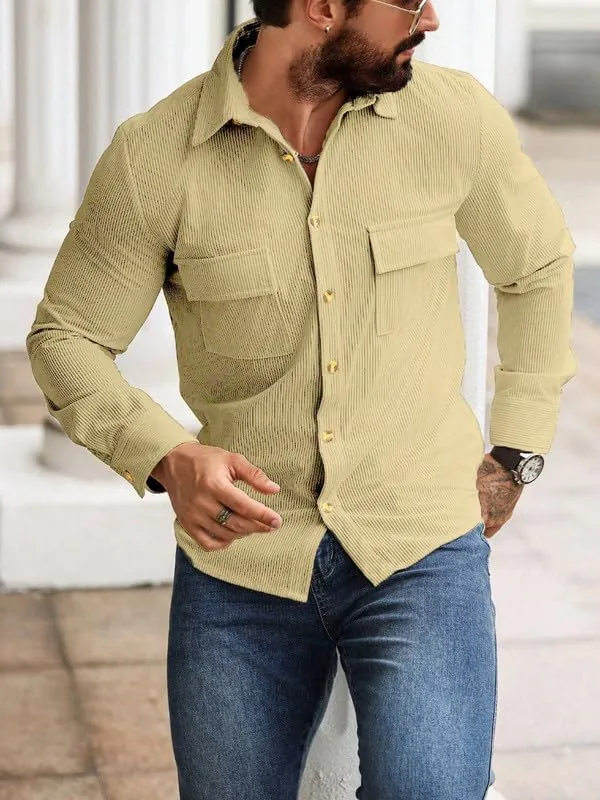 Cream_Premium_Corduroy_Striped_Shirt_For_Men