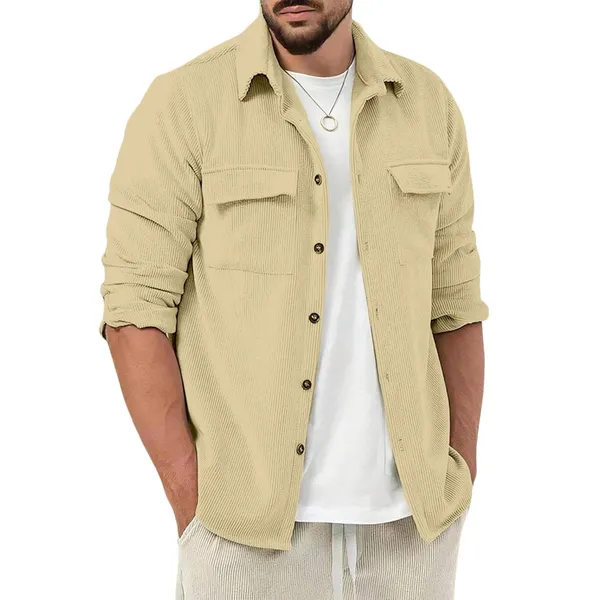 Cream_Premium_Corduroy_Striped_Shirt_For_Men