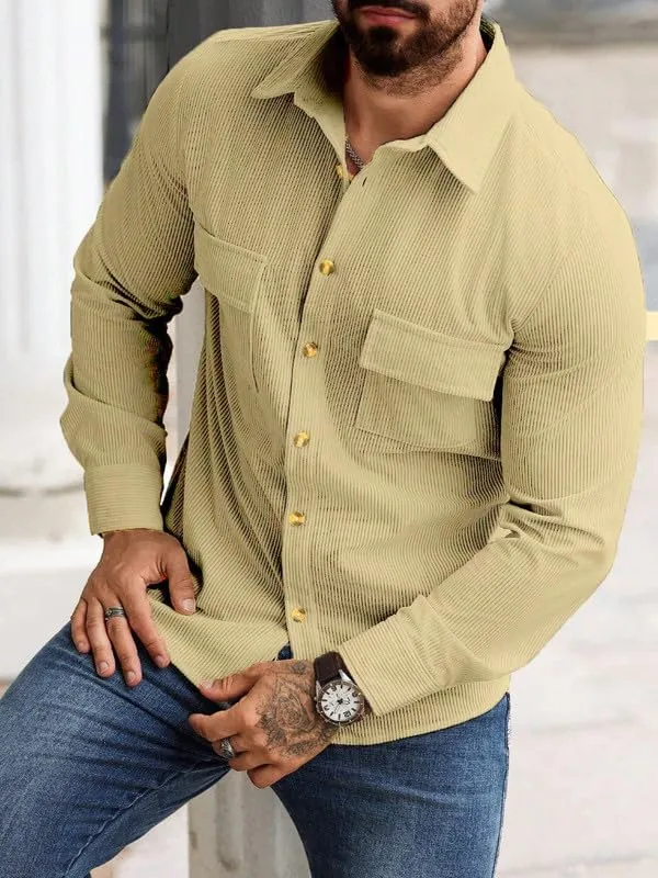 Cream_Premium_Corduroy_Striped_Shirt_For_Men