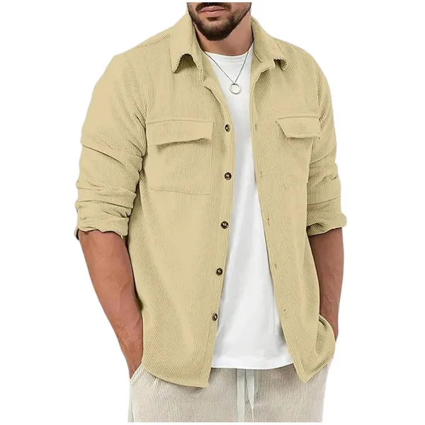Cream_Premium_Corduroy_Striped_Shirt_For_Men