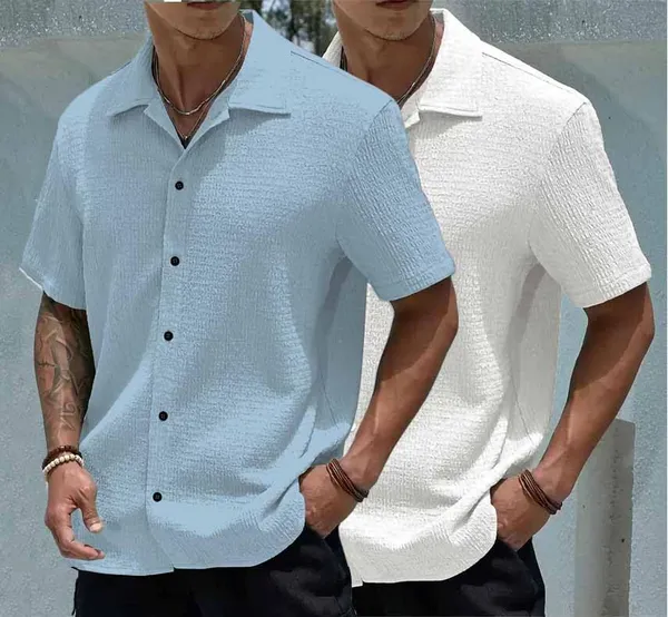 Light_Blue_&_White_Premium_Poly_Cotton_Casual_Shirt_For_Men_(Pack_Of_2)