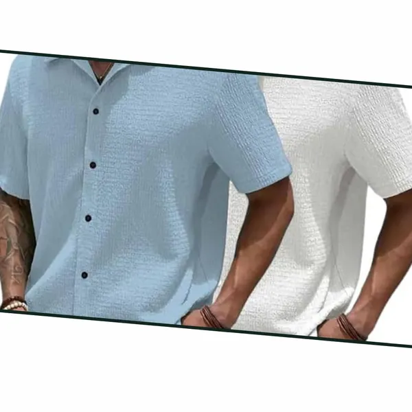 Light_Blue_&_White_Premium_Poly_Cotton_Casual_Shirt_For_Men_(Pack_Of_2)