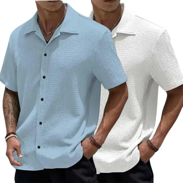 Light_Blue_&_White_Premium_Poly_Cotton_Casual_Shirt_For_Men_(Pack_Of_2)