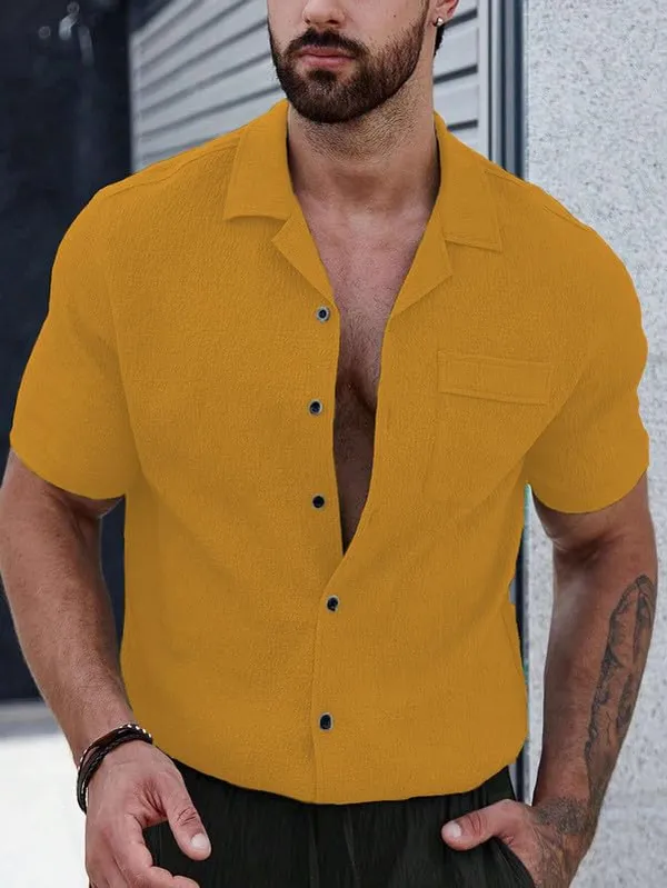 Yellow_Premium_Poly_Cotton_Half_Sleeve_Casual_Shirt_For_Men