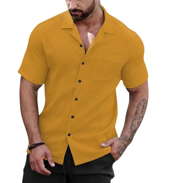 Yellow_Premium_Poly_Cotton_Half_Sleeve_Casual_Shirt_For_Men